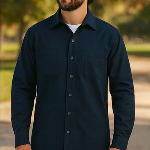 Woolrich Men’s Dark Blue Cotton Chamois Button-Up Shirt NWT
